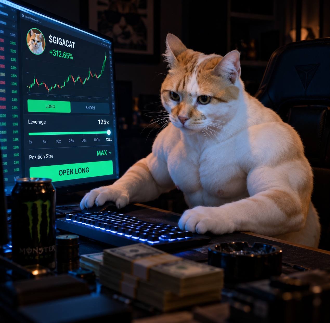 $GIGACAT +312% — 125x leverage, position size MAX